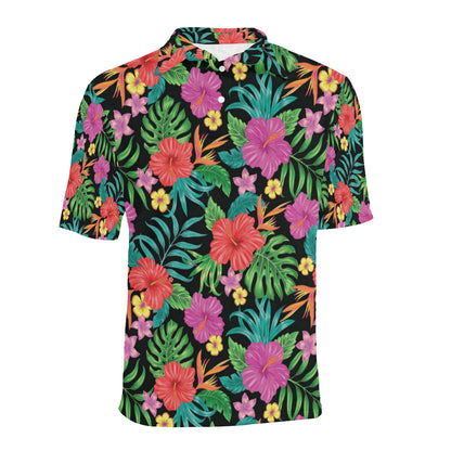 Hibiscus Red Hawaiian Flower Men Polo Shirt