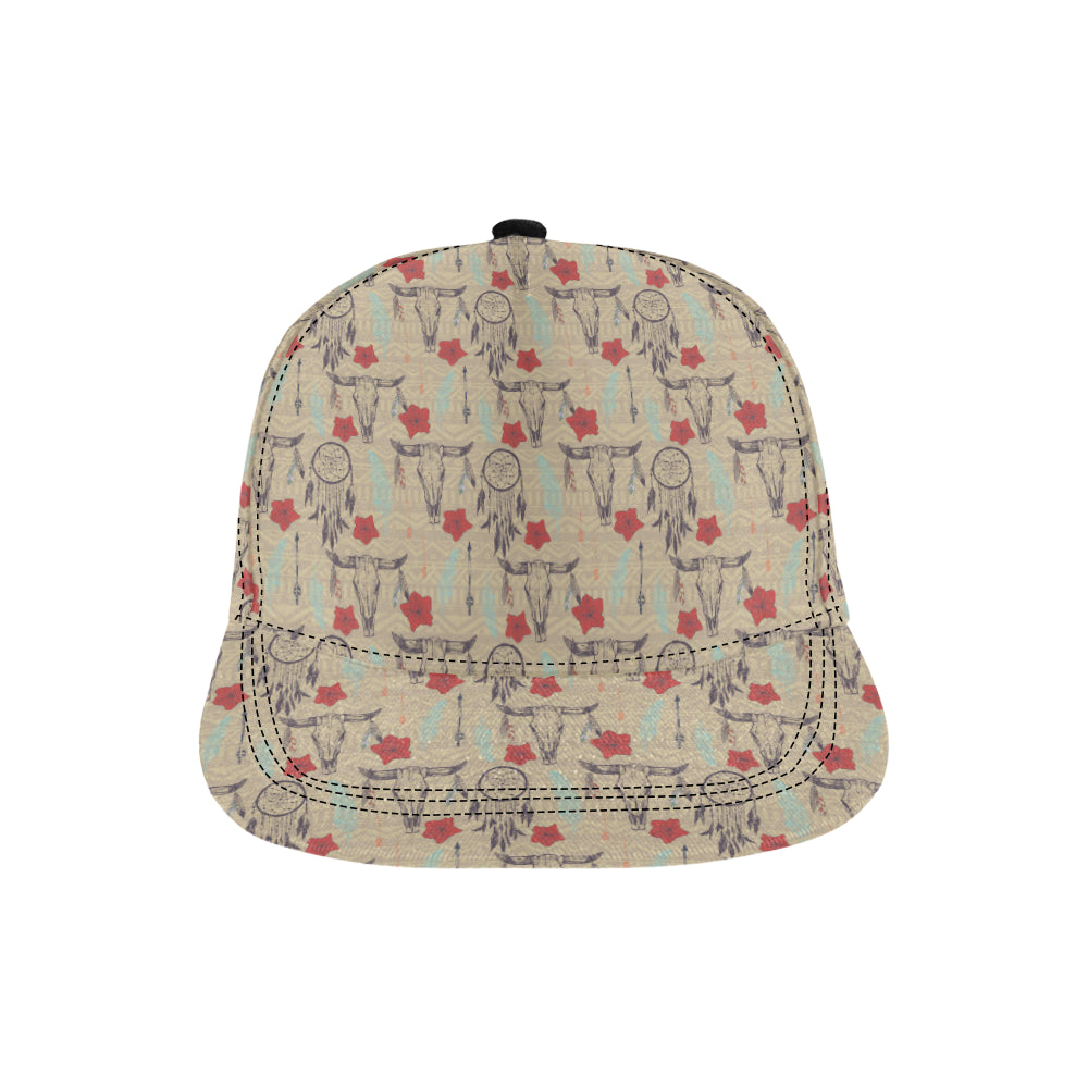 Native Buffalo Head Themed Design Print Snapback Cap