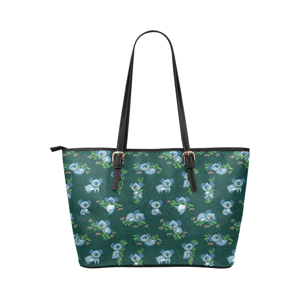 Koala Blue Design Print Leather Tote Bag