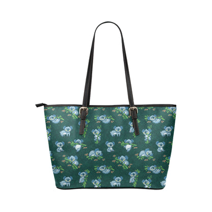 Koala Blue Design Print Leather Tote Bag
