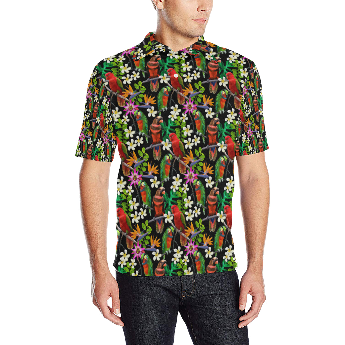 Parrot Design Print Men Polo Shirt