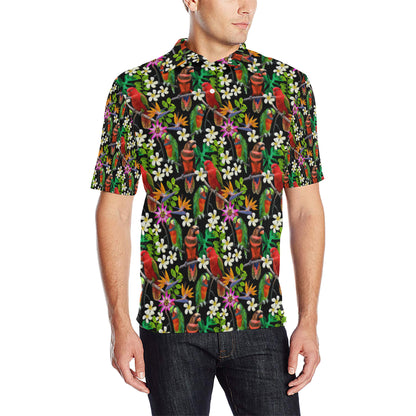 Parrot Design Print Men Polo Shirt