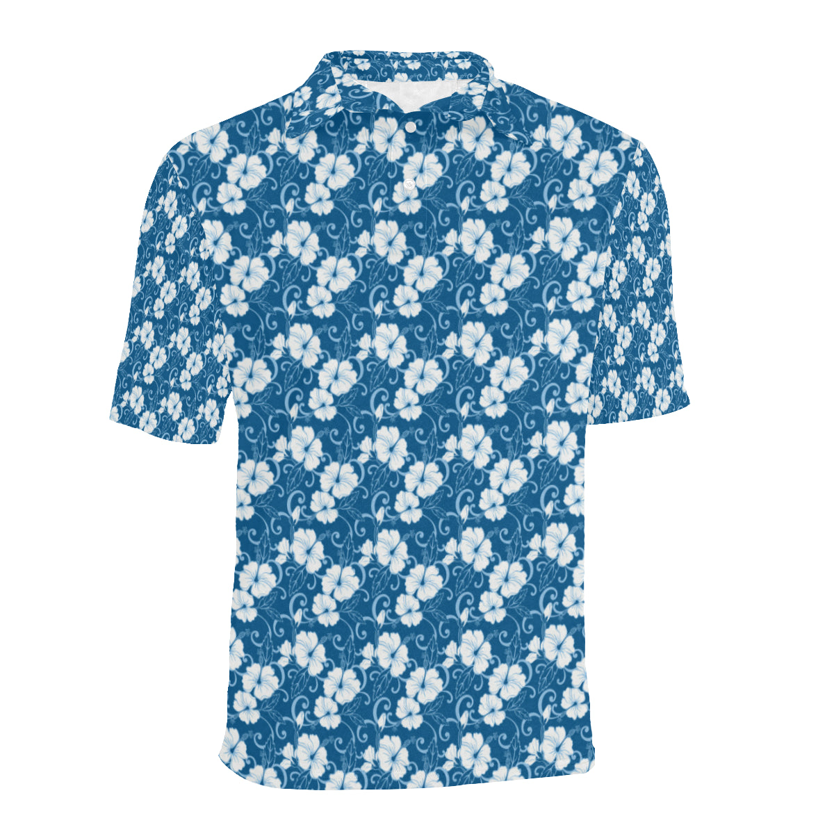 Hibiscus Blue Flower Hawaiian Print Men Polo Shirt
