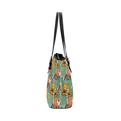 Fox Autumn leaves Themed Leather Tote Bag