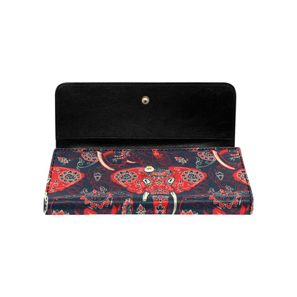Red Indian Elephant Pattern Women's Trifold Wallet