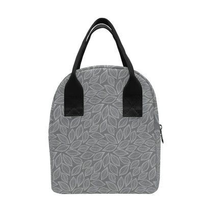 Elm Leave Grey Print Pattern Insulated Lunch Bag