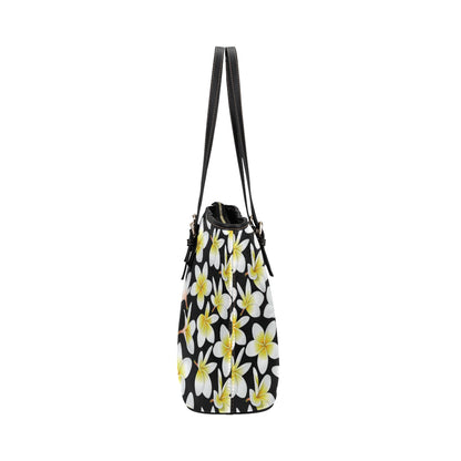 Yellow Plumeria Hawaiian Flowers Leather Tote Bag