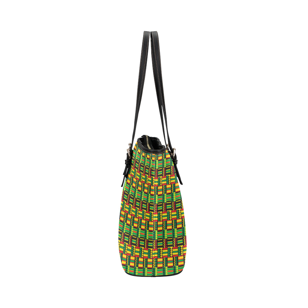 African Zip Zag Print Pattern Leather Tote Bag