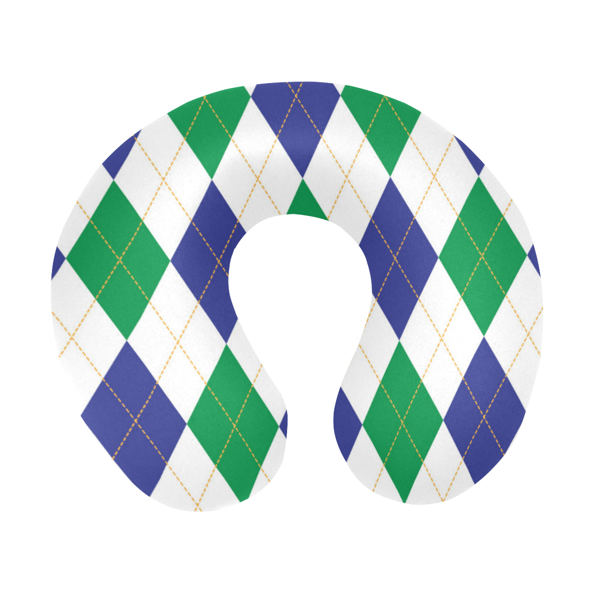 Argyle Green Blue Pattern Print Design 03 U-Shaped Travel Neck Pillow