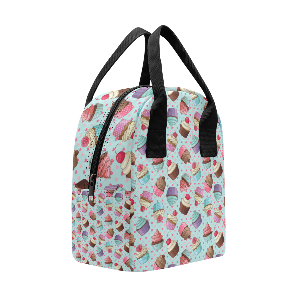 Cupcakes Fancy Heart Print Pattern Insulated Lunch Bag