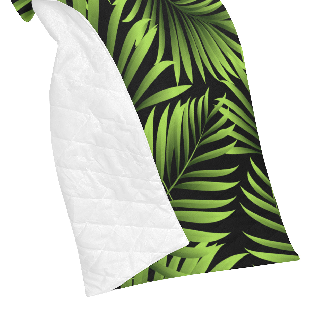 Green Neon Tropical Palm Leaves Premium Quilt