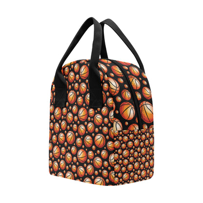 Basketball Black Background Pattern Insulated Lunch Bag