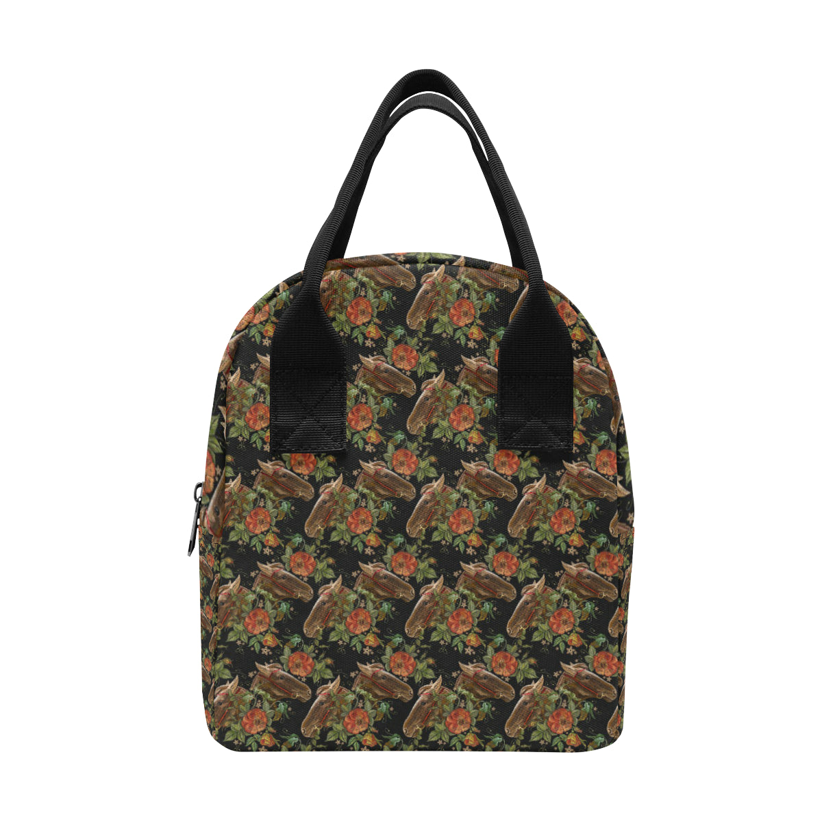 Horse Embroidery with Flower Design Insulated Lunch Bag
