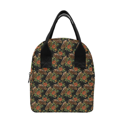 Horse Embroidery with Flower Design Insulated Lunch Bag
