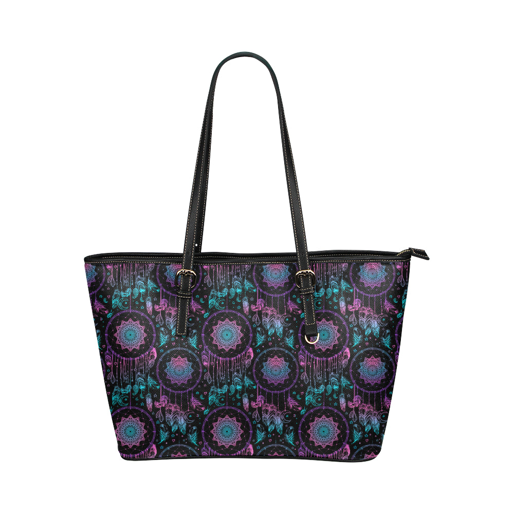 Dream catcher boho mandala Leather Tote Bag