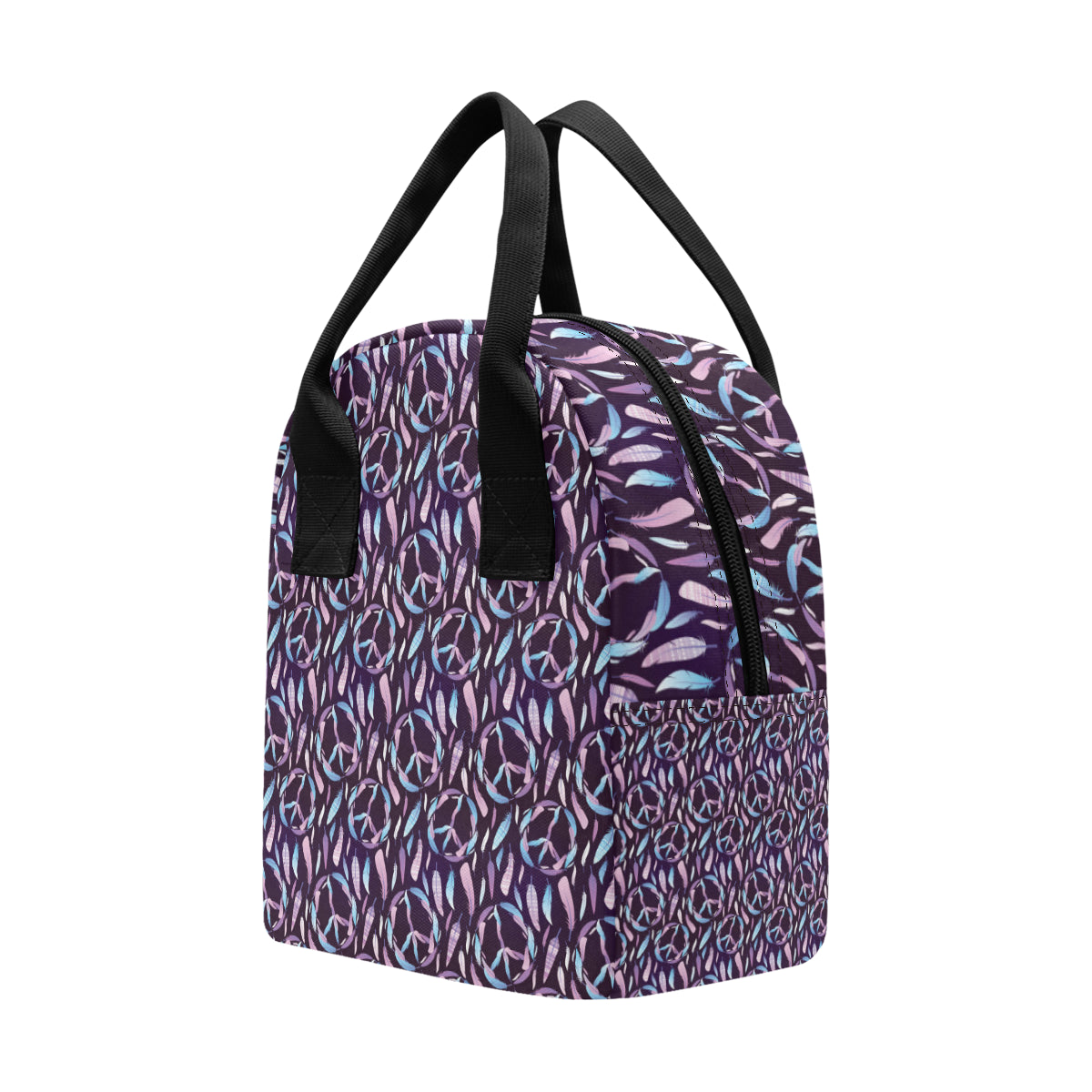 Peace Sign Feather Design Print Insulated Lunch Bag