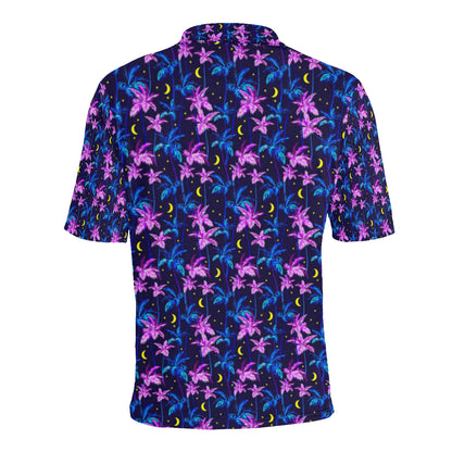 Palm Tree Night Scene Design Print Men Polo Shirt