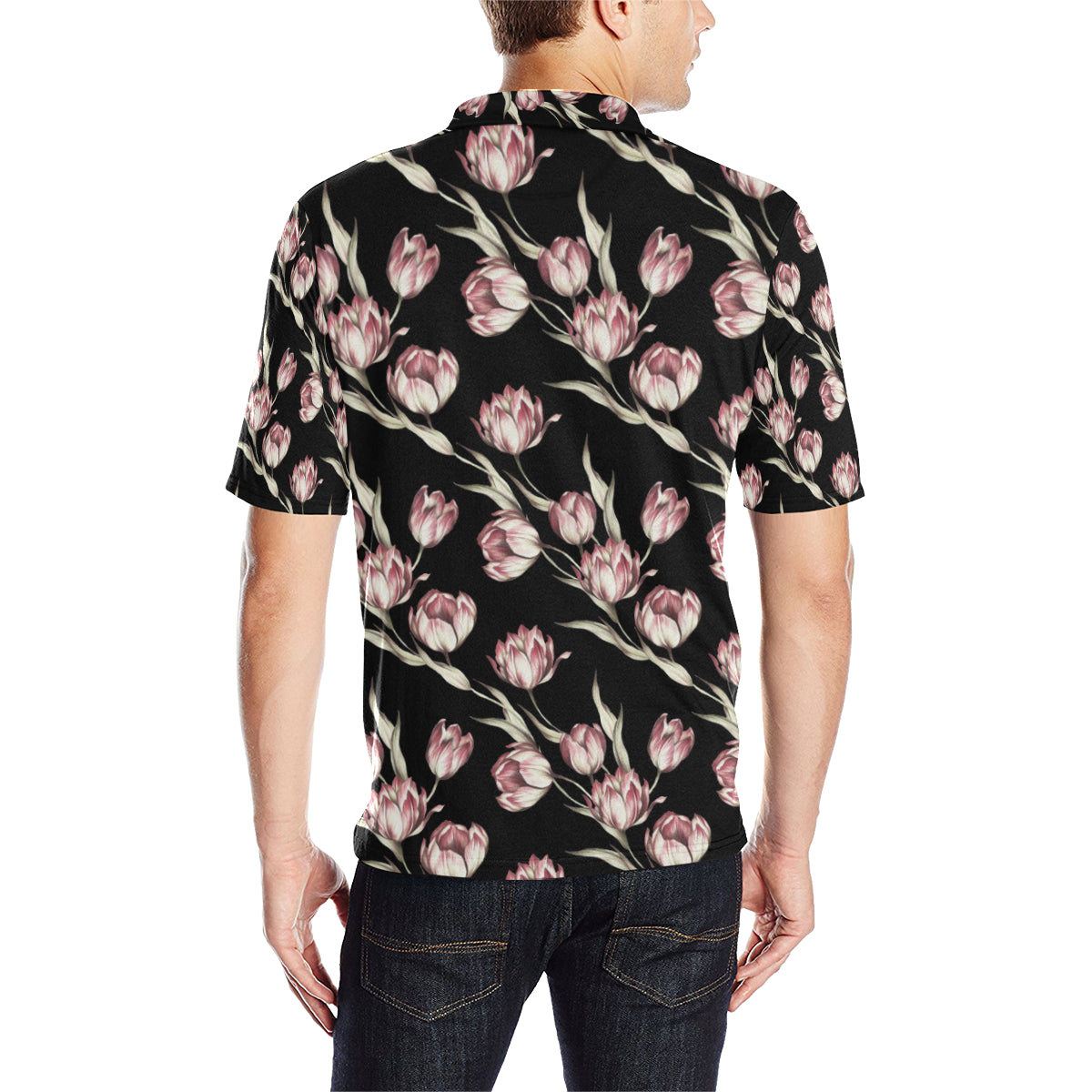Tulip Pink Pattern Print Design TP02 Men Polo Shirt