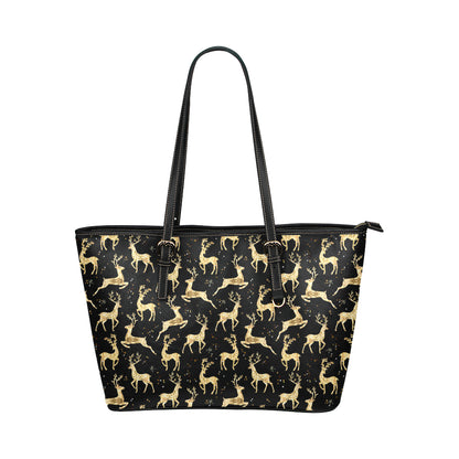 Deer Gold Pattern Leather Tote Bag