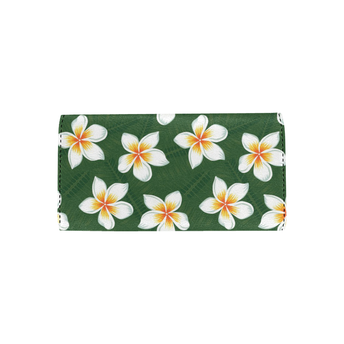 White Plumeria Pattern Print Design PM020 Women's Trifold Wallet