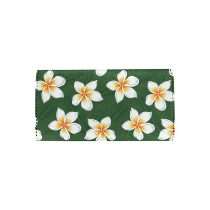 White Plumeria Pattern Print Design PM020 Women's Trifold Wallet