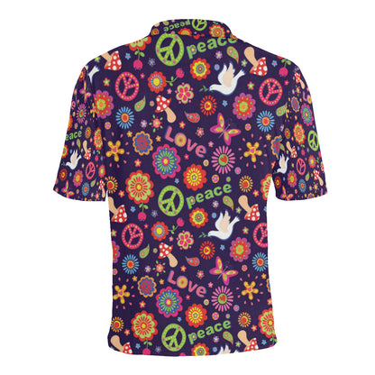 Flower Power Peace Design Print Men Polo Shirt