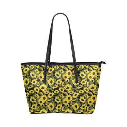 Sunflower Fresh Bright Color Print Leather Tote Bag