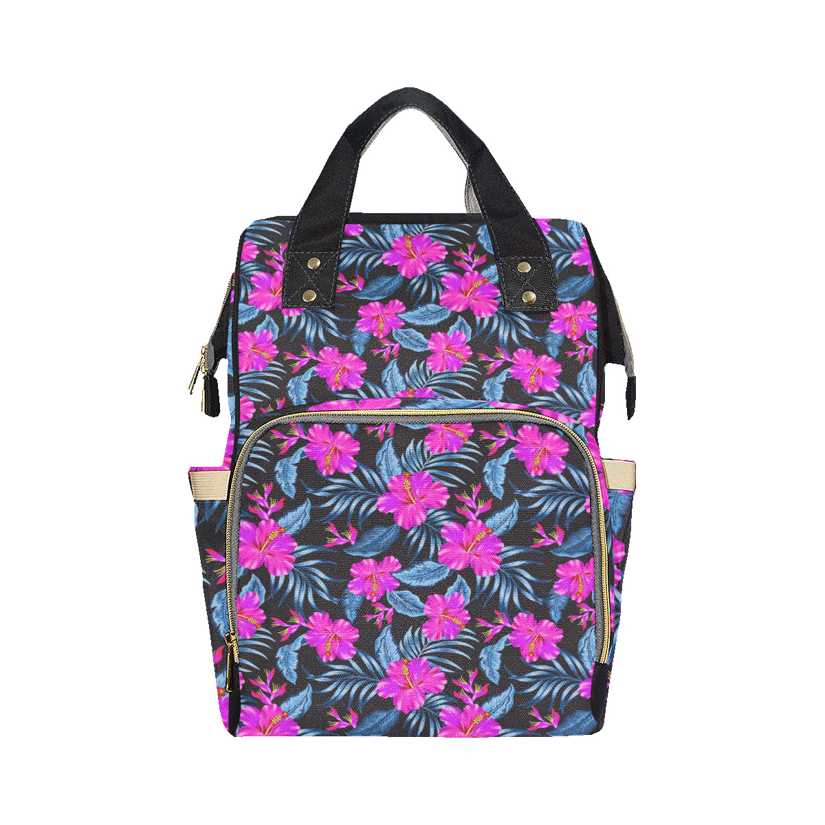 Neon Pink Hibiscus Pattern Print Design HB015 Diaper Bag Backpack