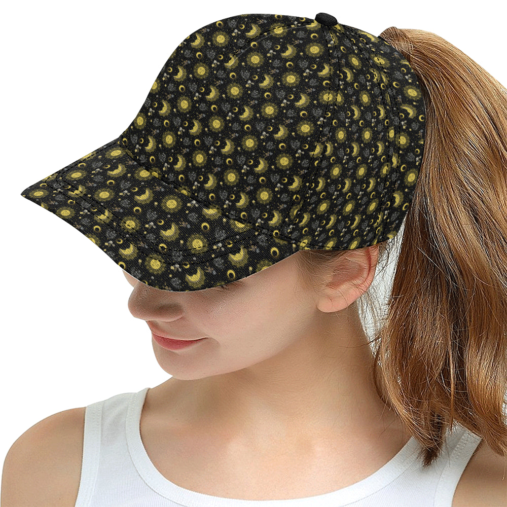Sun Moon Golden Design Themed Print Snapback Cap
