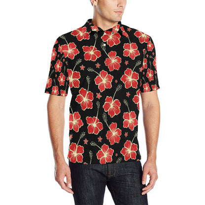 Red Hibiscus Pattern Print Design HB021 Men Polo Shirt
