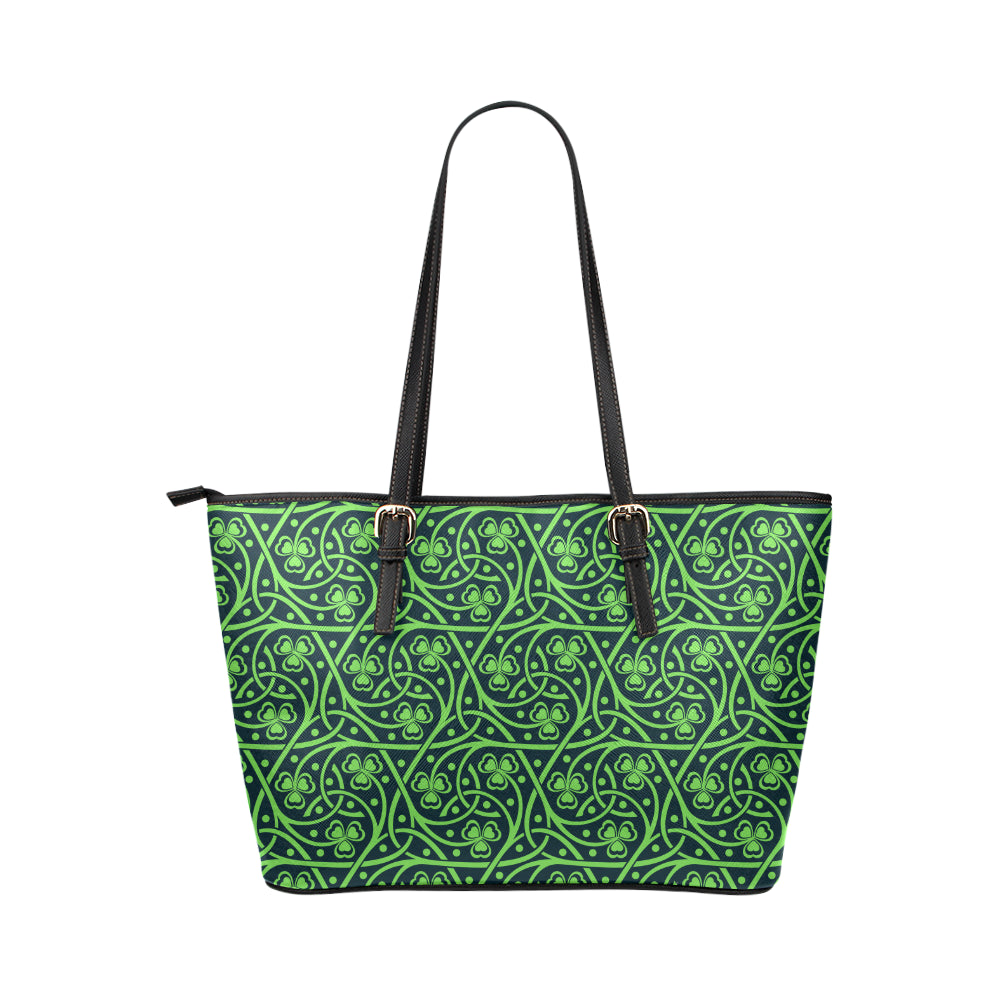 Shamrock Themed Print Leather Tote Bag