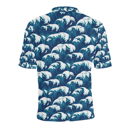 Ocean Wave Pattern Print Men Polo Shirt