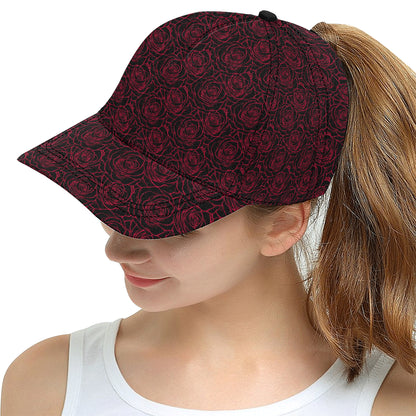 Red Rose Design Print Snapback Cap