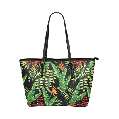 Hawaiian Flower Tropical Palm Leaves Leather Tote Bag
