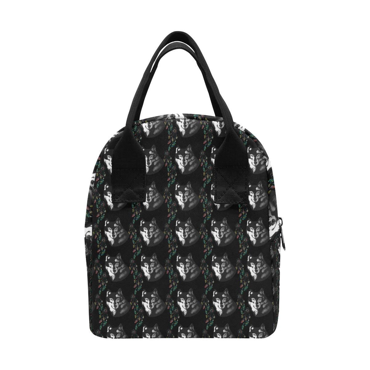 Wolf Black Dream Catcher Design Print Insulated Lunch Bag