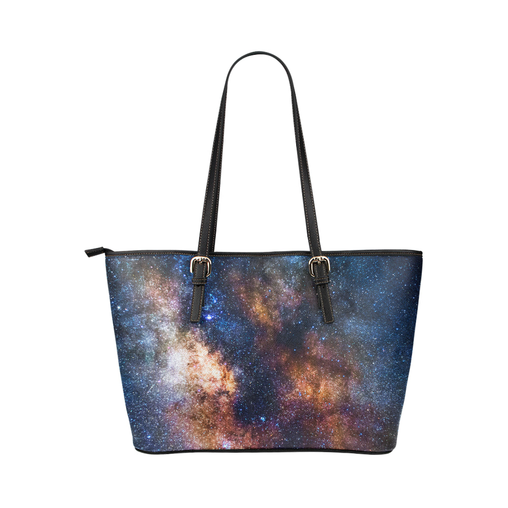 Celestial Milky way Galaxy Leather Tote Bag