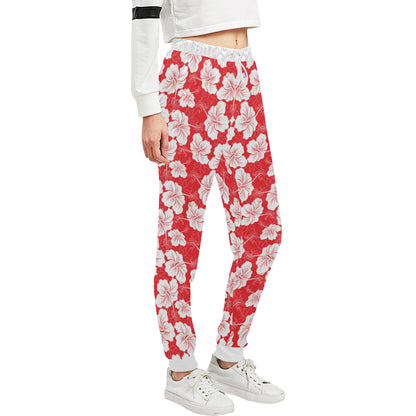 Flower Hawaiian Hibiscus Red Background Print Unisex Sweatpants