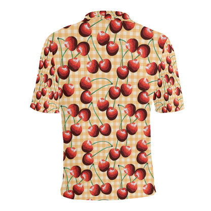 Cherry Orange Plaid Print Men Polo Shirt