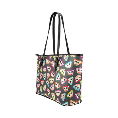 Monkey Head Design Themed Print Leather Tote Bag