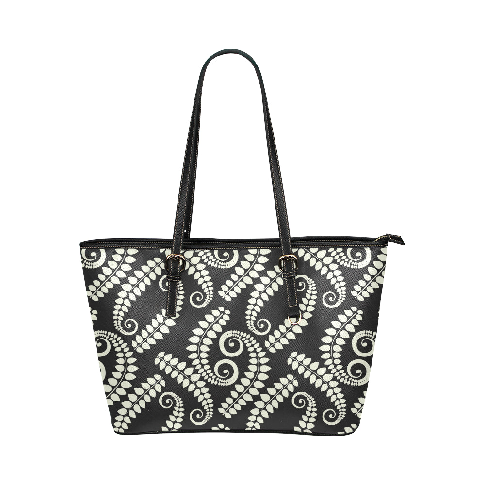 Fern Leave Print Pattern Leather Tote Bag