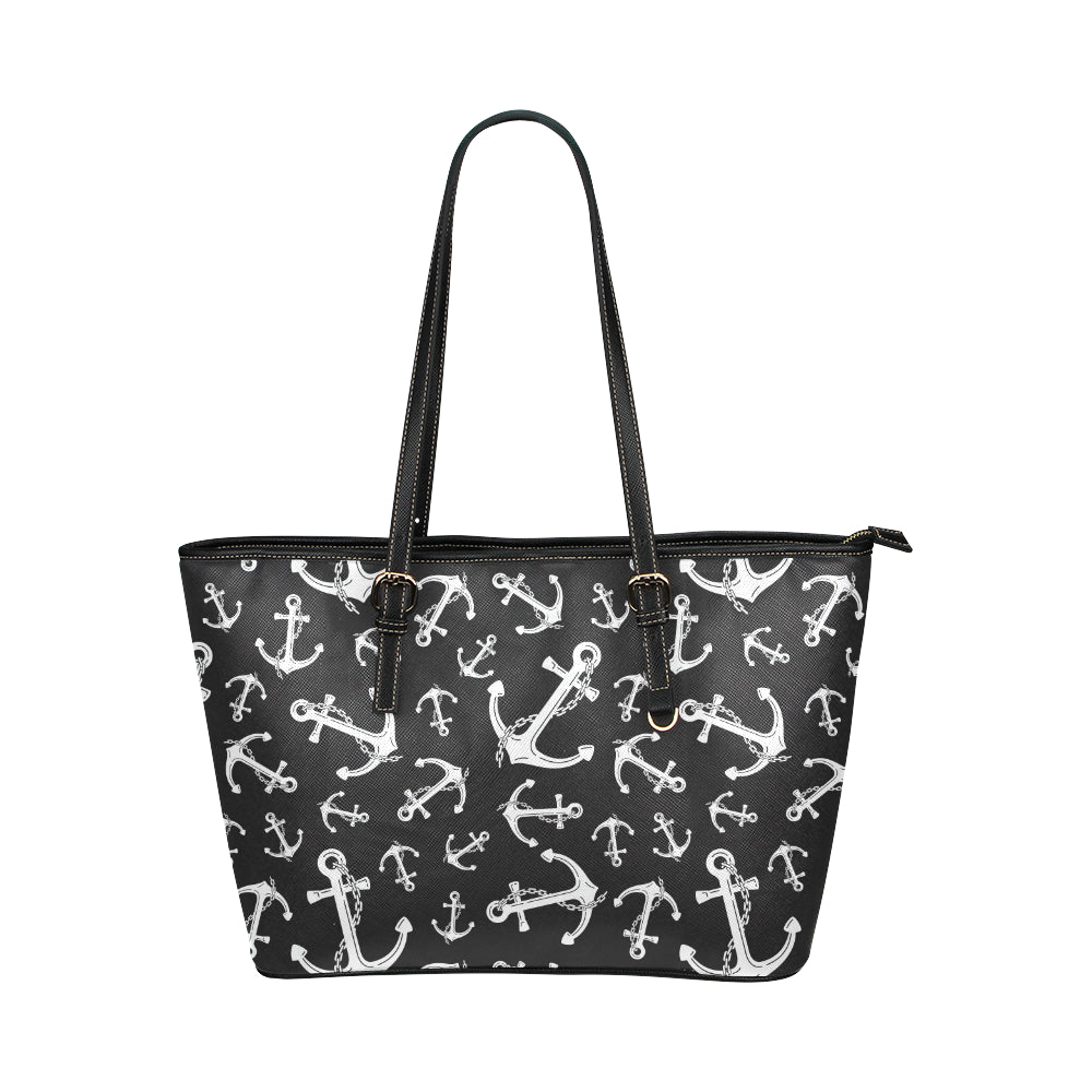 Anchor Black White Leather Tote Bag