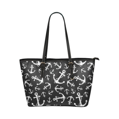 Anchor Black White Leather Tote Bag