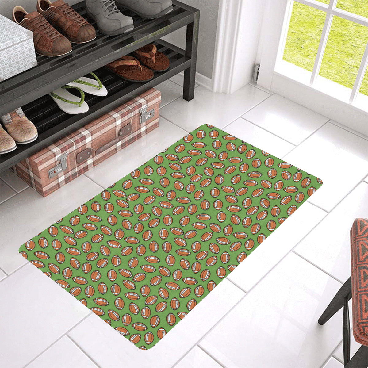 American Football on Green Design Rubber Doormat