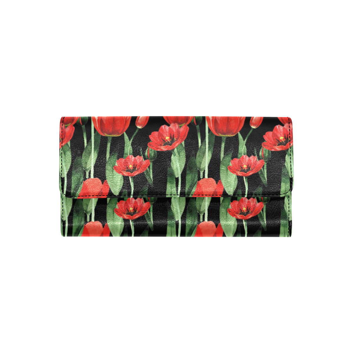 Tulip Red Pattern Print Design TP03 Women's Trifold Wallet
