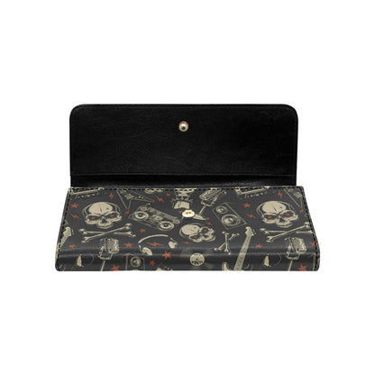 Rock and Roll Skull Pattern Print Design A03 Women's Trifold Wallet