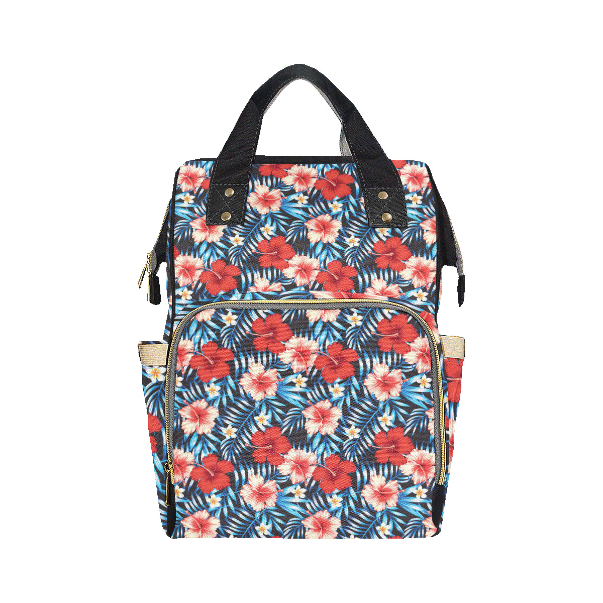 Red Hibiscus Blue Scene Diaper Bag Backpack
