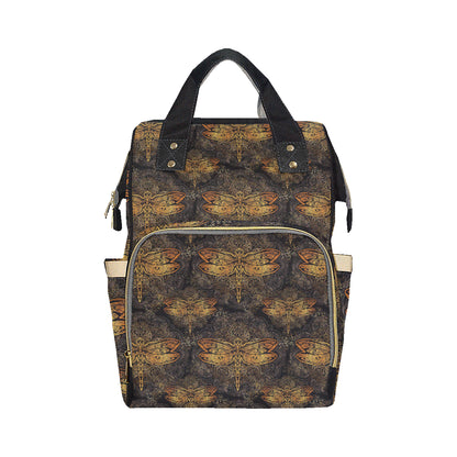 Gold Dragonfly Mandala Diaper Bag Backpack