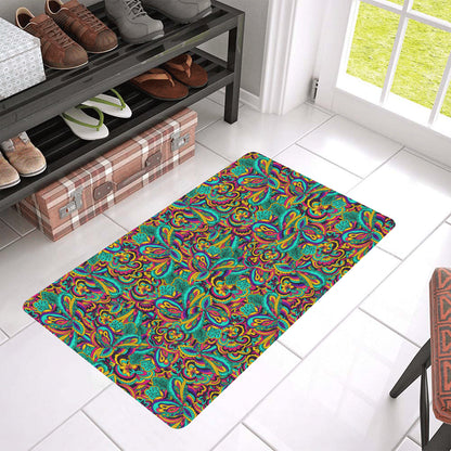 Psychedelic Trippy Floral Design Rubber Doormat