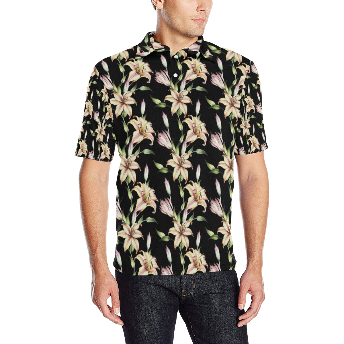Lily Pattern Print Design LY05 Men Polo Shirt