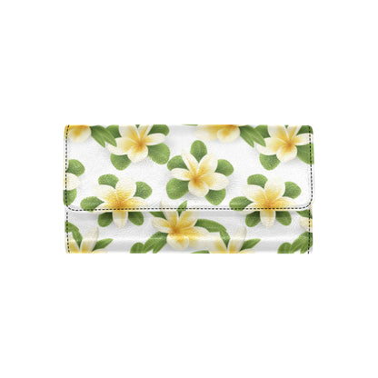 Yellow Plumeria Pattern Print Design PM012 Women's Trifold Wallet